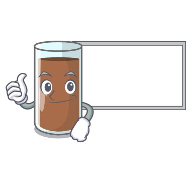 Başparmak yukarıya ile şişe karikatür vektör çizim kurulu dökme çikolata süt