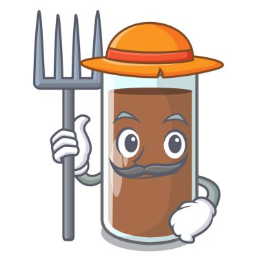 Çikolatalı süt şişesi karikatür vektör çizim üzerinden dökülen çiftçi