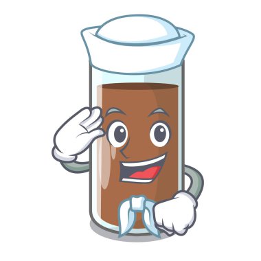 Çikolatalı süt şişesi karikatür vektör çizim üzerinden dökülen denizci