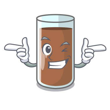 Çikolatalı süt içeren beslenme karakter vektör esnaf wink