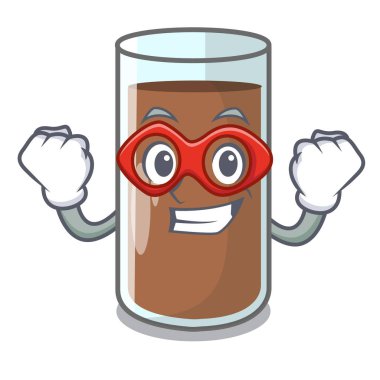 Süper kahraman çikolatalı süt içeren beslenme karakter vektör esnaf