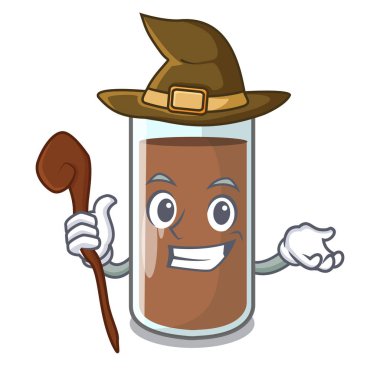 Cadı taze çikolata splash boşaltma maskot vektör çizim üzerinde