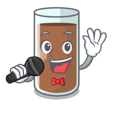 Taze çikolata splash boşaltma maskot vektör çizim üzerinde şarkı