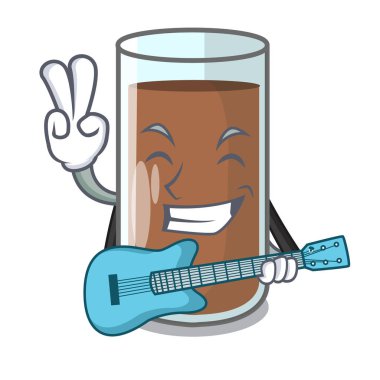 Gitar taze çikolata sıçrama ile dökme maskot vektör çizim üzerinde
