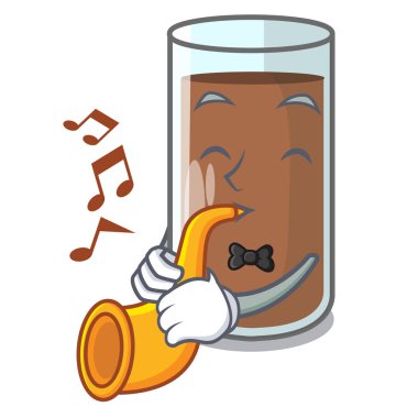 Trompet taze çikolata sıçrama ile dökme maskot vektör çizim üzerinde