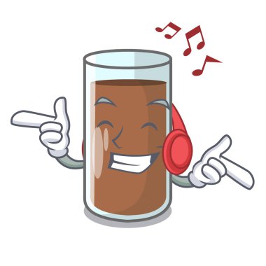 Dinleme müzik taze çikolata splash boşaltma maskot vektör çizim üzerinde