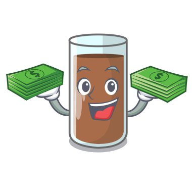 Para taze çikolata sıçrama ile dökme maskot vektör çizim üzerinde