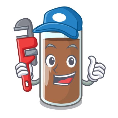 Tesisatçı lezzetli çikolatalı süt karikatür vektör çizim üzerinde