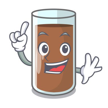 Parmak lezzetli çikolatalı süt karikatür vektör çizim üzerinde