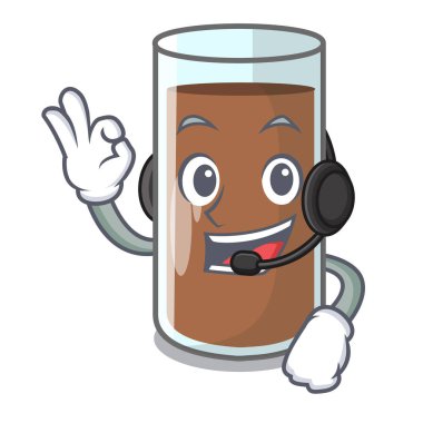 Kulaklık ile lezzetli çikolatalı süt karikatür illüstrasyon vektör