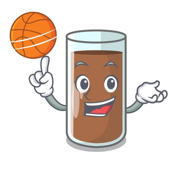 Mit Basketball Gießen Schokoladenmilch Aus Flasche Cartoon Vektor Illustration — Stockvektor