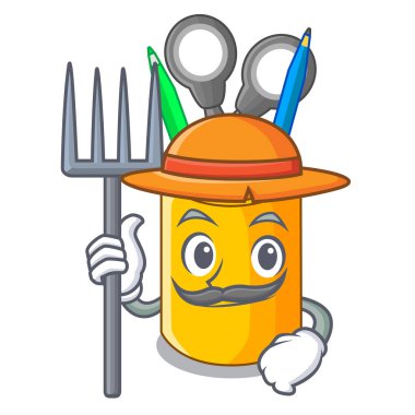 Çiftçi organizatör ile karikatür vektör illustrtion'deki masaüstü üstten görünüm