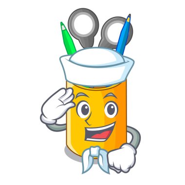 Denizci organizatör ile karikatür vektör illustrtion'deki masaüstü üstten görünüm