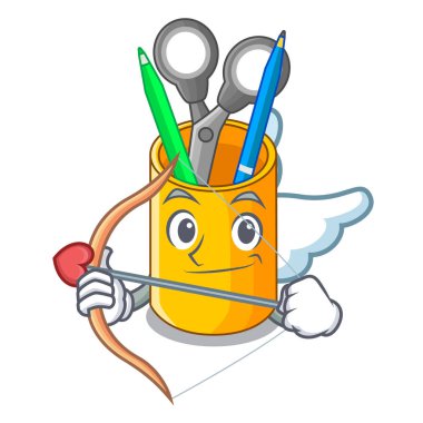 Aşk tanrısı organizatör ile karikatür vektör illustrtion'deki masaüstü üstten görünüm