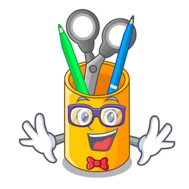 Geek okul organizatör masaüstü oluşturma karakter vektör çizim üzerinde