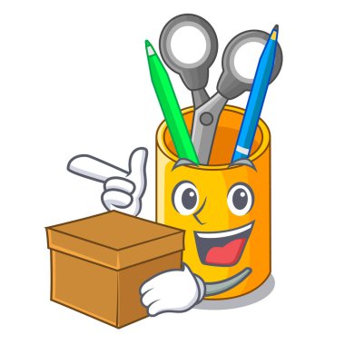 Kutusu okul organizatör masaüstü oluşturma ile karakter vektör çizim üzerinde