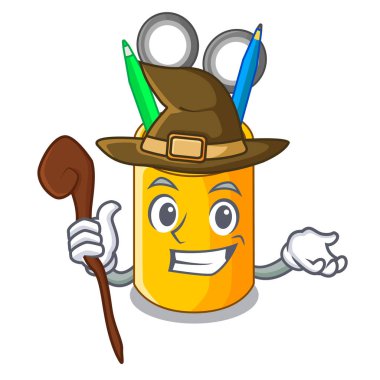 Cadı okul sırası tertipçi şekil karikatür komik vektör çizim üzerinde