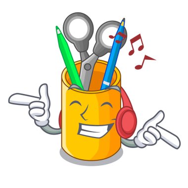 Karikatür komik vektör çizim üzerinde dinleme müzik okul sırası tertipçi şekil