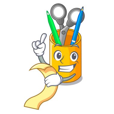 Menü masaüstü Organizatör şekli ile karikatür komik vektör çizim üzerinde