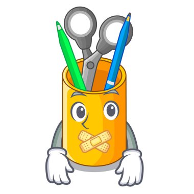 Sessiz izometrik masaüstünde Organizatör maskot vektör çizim malzemeleri