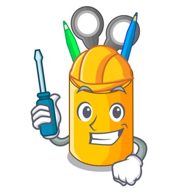 Otomotiv izometrik masaüstünde Organizatör maskot vektör çizim malzemeleri