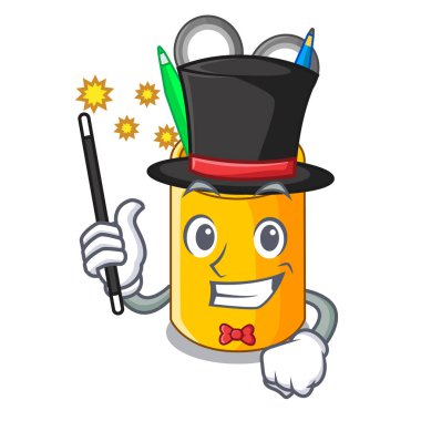 Sihirbaz izometrik masaüstünde Organizatör maskot vektör çizim malzemeleri