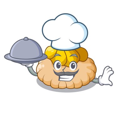 Şef ile yiyecek çikolata bisküvi maskot dondurma vektör çizim ile