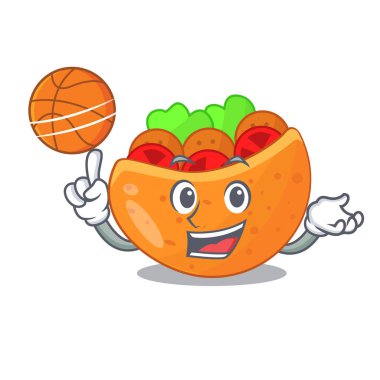 Pide ekmek karikatür vektör çizim içinde basketbol falafel ile
