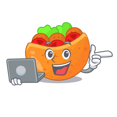 Laptop falafel pide ekmek karikatür vektör çizim içinde içinde