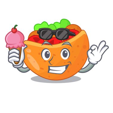 Dondurma Pide ekmeği sandviç ile ızgara karakter vektör çizim ile