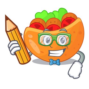 Student pita bread sandwiches with grilled character vector illustration