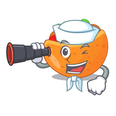 Denizci krem kartoon vektör çizim ile dürbün labneh Pide ile