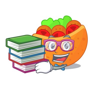 Öğrenci kitap Pide ile sebze maskot vektör çizim ile dolu