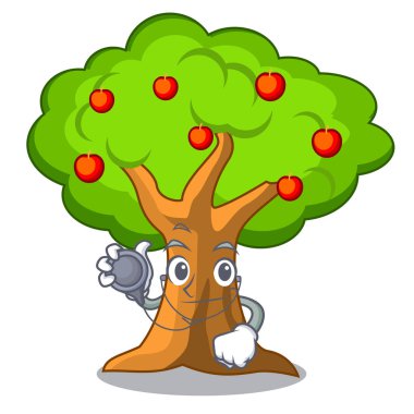 Doktor elma bahçesi ile karikatür vektör çizim sepet