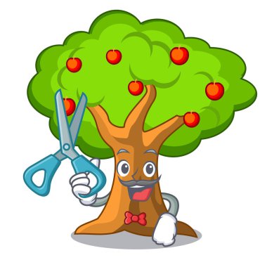 Kuaför elma bahçesi ile karikatür vektör çizim sepet