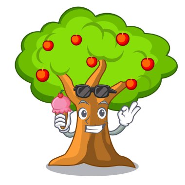 Dondurma elma ağacı ile izole maskot vektör çizim tam