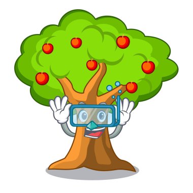 Dalış elma ağacı izole maskot vektör çizim tam