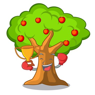 Boks şampiyonu elma ağacı tarım karikatür vektör çizim