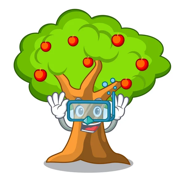 Diving Apple Tree Full Isolated Mascot Vector Illustration — Stock Vector