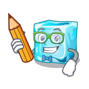 Öğrenci buz küpleri ile vektör çizim yukarıda üzerinde maskot