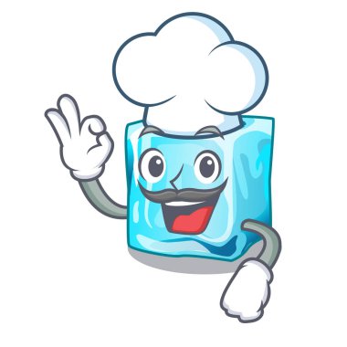 Şef buz küpleri ile vektör çizim yukarıda üzerinde maskot