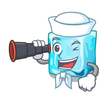 Denizci karakter vektör çizim ile küme dürbün buz küpleri ile