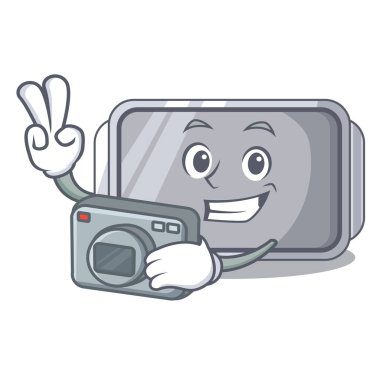 Fotoğrafçı boş fırın tepsisini kapatın karakter vektör illstartion ile