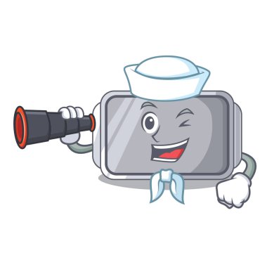 Denizci dürbün boş fırın tepsisi ile yakın karakter vektör illstartion ile