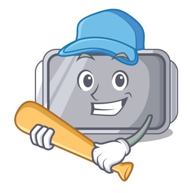 İzole maskot vektör çizim kalitesine Pan pişirme beyzbol oynayan