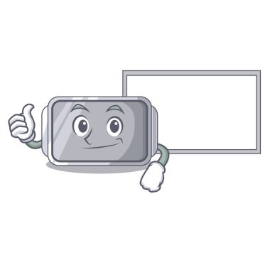 Başparmak yukarıya pişirme pan kalite izole maskot vektör çizim üzerinde kurulu ile