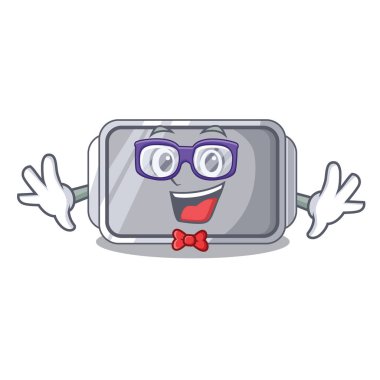 Pan şekil karikatür vektör çizim üzerinde pişirme geek