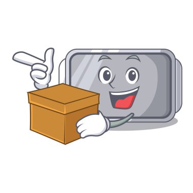 Kutusu pişirme pan şekli ile karikatür vektör çizim üzerinde