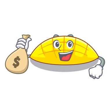 Maskot vektör illüstrasyon izole para çantası mango dilimleri ile