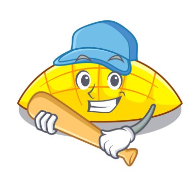 Maskot vektör illüstrasyon izole beyzbol mango dilimleri oynayan